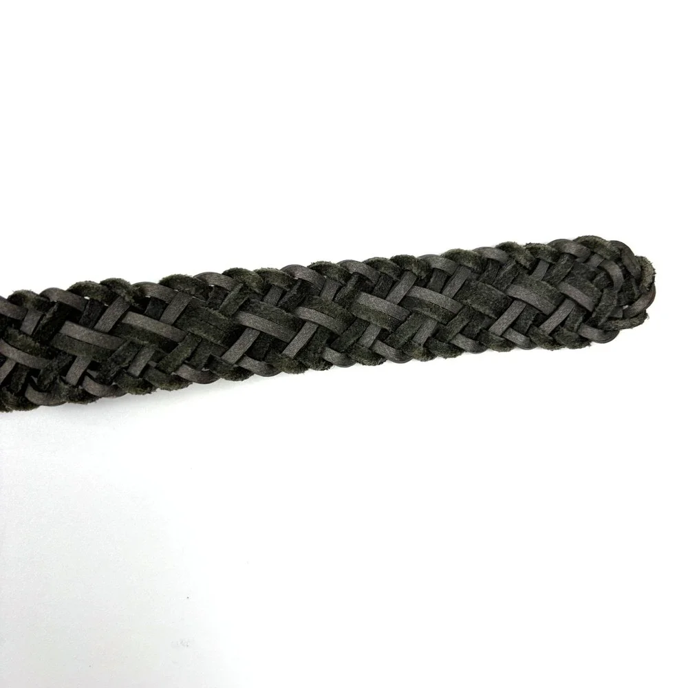 VTG 80s Chic Brand Braided Genuine Leather Belt Womans Sz L Navy Blue‎ Gold Tone